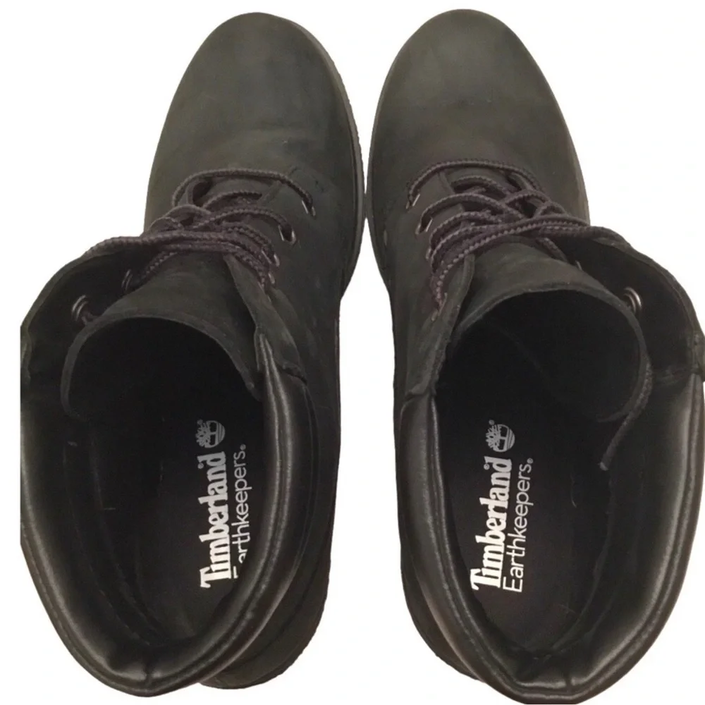 Timberland ‘Amston’ Black Leather Lace-up Lug Sole Wedge Heel Boots Size: 9.5